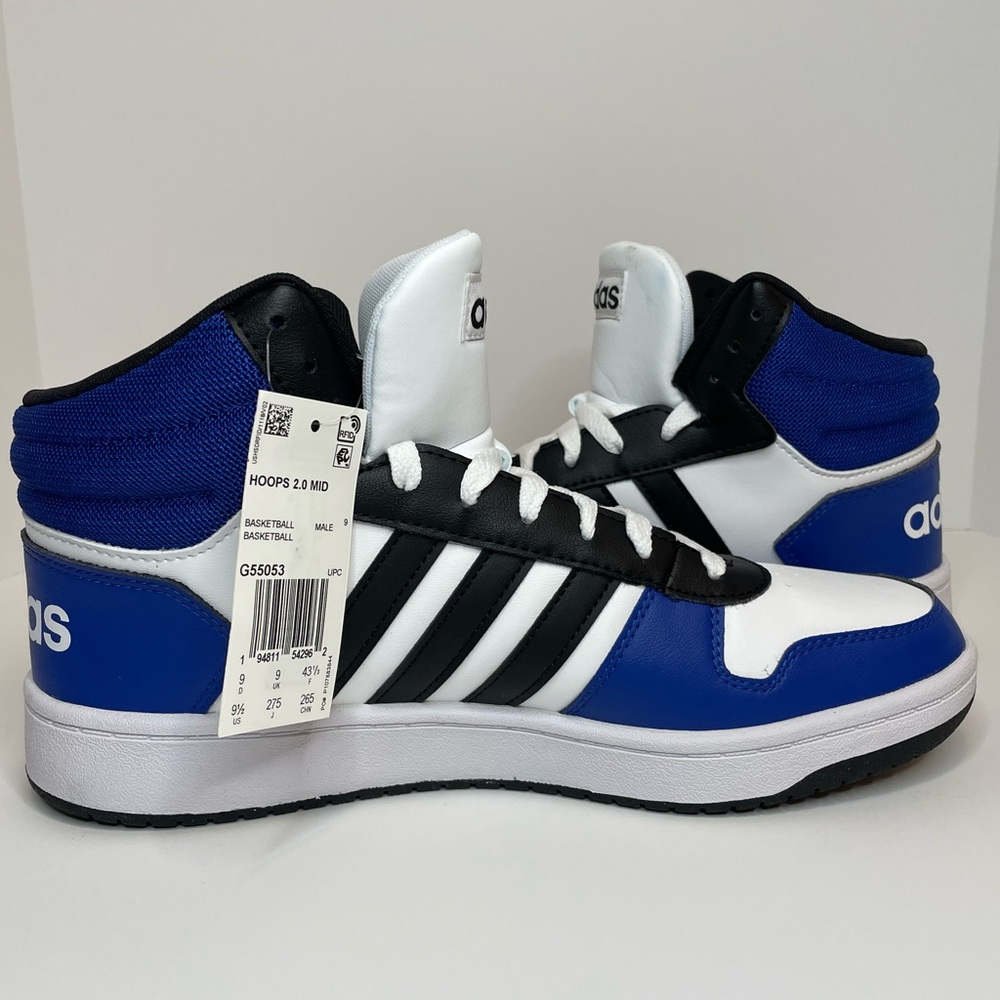 Adidas Neo Hoops 2.0 Mid Size 9.5 Blue/White/Black Unisex G55053 BRAND NEW